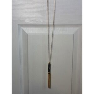 A New Day Gold Tone Long Bar Tassel Pendant‎ Necklace Dark Sparkle Druzy Inlay
